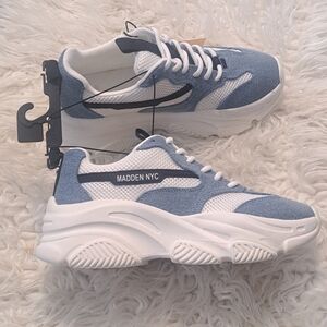 New Women's Madden NYC Blue and White Denim Chunky Platform Possession Sneakers